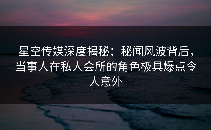 星空传媒深度揭秘：秘闻风波背后，当事人在私人会所的角色极具爆点令人意外