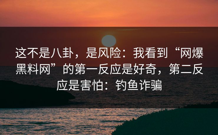 这不是八卦,是风险:我看到“网爆黑料网”的第一反应是好奇,第二反应是害怕:钓鱼诈骗