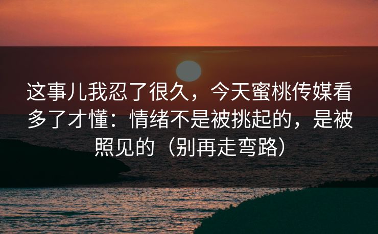 这事儿我忍了很久，今天蜜桃传媒看多了才懂：情绪不是被挑起的，是被照见的（别再走弯路）